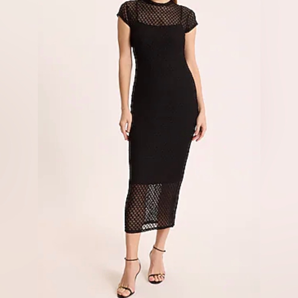 Express Crew Neck Cap Sleeve Texture Lace Stretch Body Con Open Knit Sexy L NWT